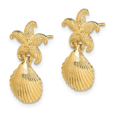 14K Starfish /Scallop Shell Dangle Earrings