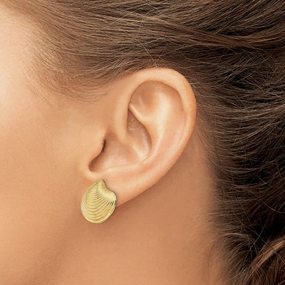 14K 2-D Textured and Polished Clam Shell Post Earrings