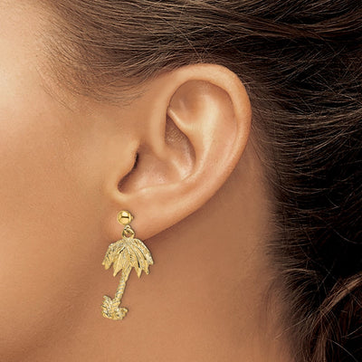 14K Palm Tree Post Dangle Earrings