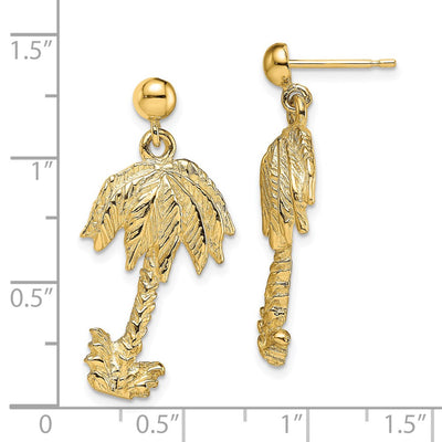 14K Palm Tree Post Dangle Earrings