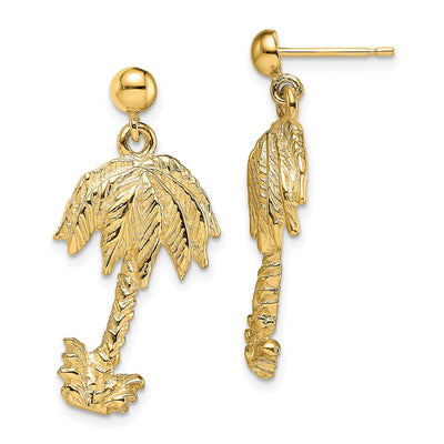 14K Palm Tree Post Dangle Earrings