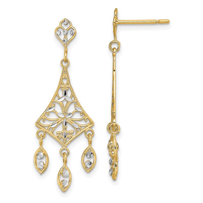 14K w/Rhodium Filigree D/C Chandelier Dangle Earrings
