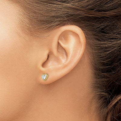 14K w/ Rhodium D/C Heart Post Earrings, 6.55 x 6.9mm