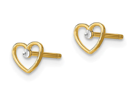 14k w/ Rhodium D/C Heart Post Earrings (Style TE932)