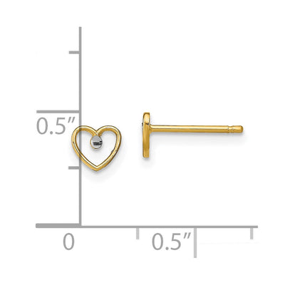 14K w/ Rhodium D/C Heart Post Earrings, 5 x 5mm