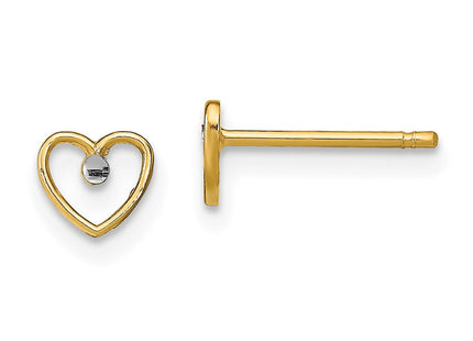 14k w/ Rhodium D/C Heart Post Earrings (Style TE932)
