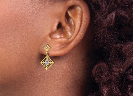 14k Yellow & Rhodium Earrings Style TE934 - Classique Jewelry Inc.