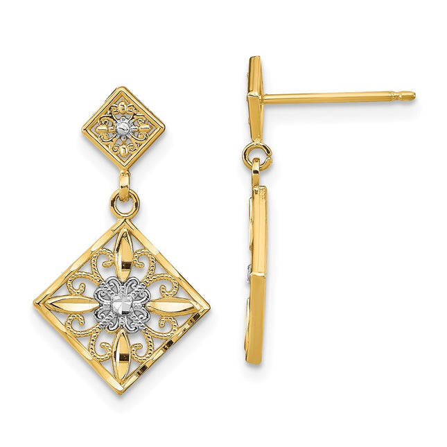 14k Yellow & Rhodium Earrings Style TE934 - Classique Jewelry Inc.