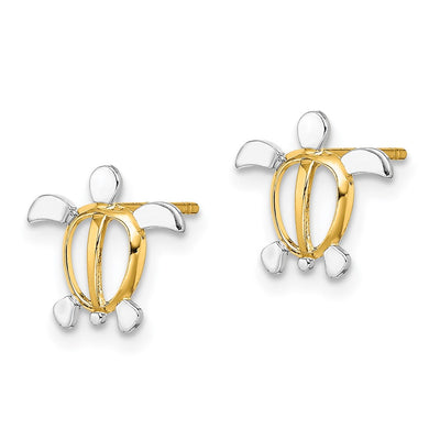 14K W/ Rhodium Sea Turtle Post Earrings, 10 x 10.75mm