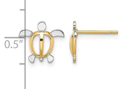 14K W/ Rhodium Sea Turtle Post Earrings, 10 x 10.75mm