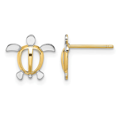 14K W/ Rhodium Sea Turtle Post Earrings, 10 x 10.75mm