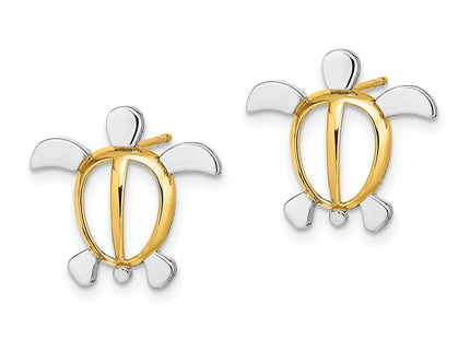 14K W/ Rhodium Sea Turtle Post Earrings (Style TE940)