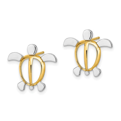 14K W/ Rhodium Sea Turtle Post Earrings, 15.25 x 16.65mm