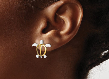 14K W/ Rhodium Sea Turtle Post Earrings (Style TE940)