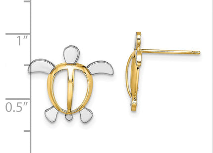 14K W/ Rhodium Sea Turtle Post Earrings (Style TE940)