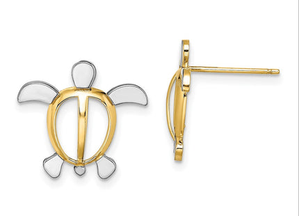 14K W/ Rhodium Sea Turtle Post Earrings (Style TE940)