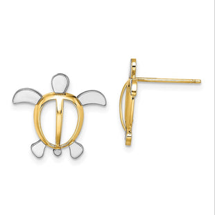 14K W/ Rhodium Sea Turtle Post Earrings (Style TE940)