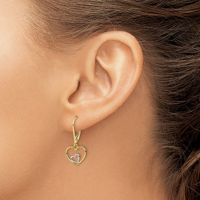 14K w/Rhodium Heart in Heart Leverback Dangle Earrings