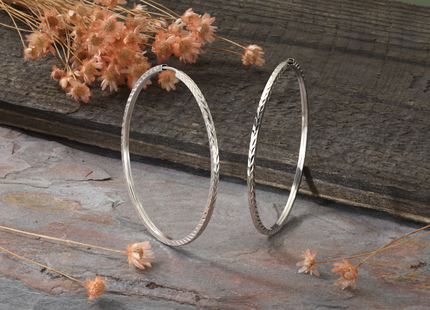 14k White Gold Diamond-cut Square Tube Endless Hoop Earrings, 45 x 1.35mm