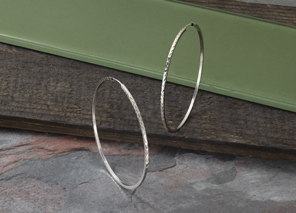 14k White Gold Diamond-cut Square Tube Endless Hoop Earrings, 55 x 1.35mm