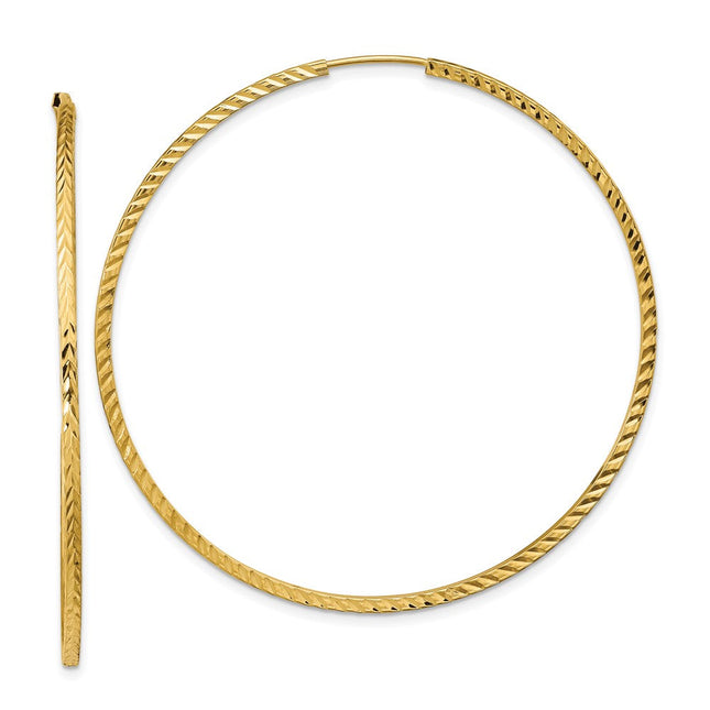 14k Diamond-cut Square Tube Endless Hoop Earrings, 55 x 1.35mm