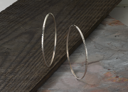 14k White Gold Diamond-cut Square Tube Endless Hoop Earrings, 60 x 1.35mm