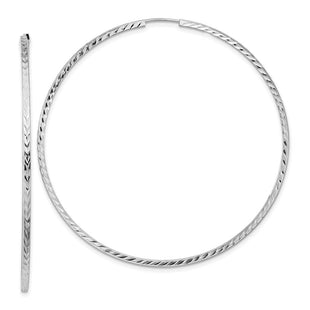 14k White Gold Diamond-cut Square Tube Endless Hoop Earrings (Style TF1003W)