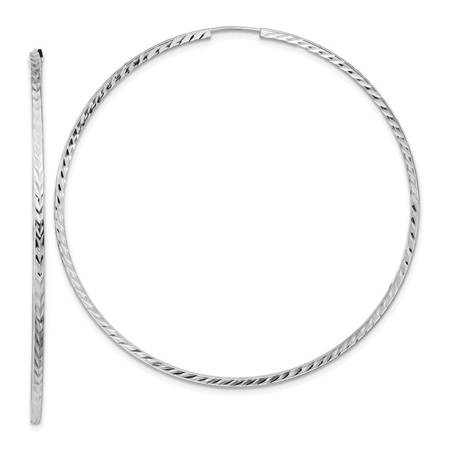 14k White Gold Diamond-cut Square Tube Endless Hoop Earrings, 60 x 1.35mm