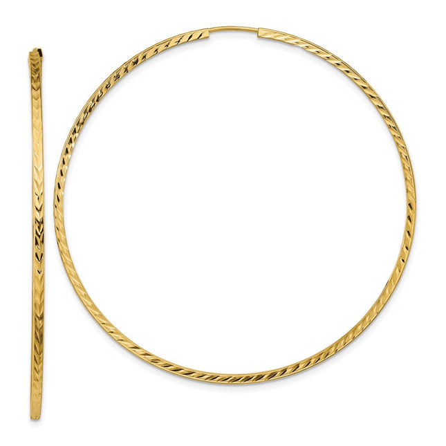 14k Diamond-cut Square Tube Endless Hoop Earrings, 60 x 1.35mm