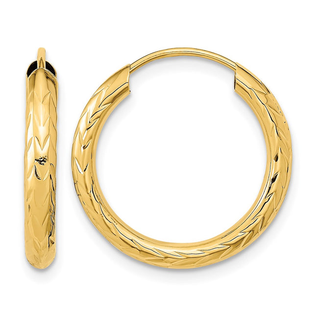 14k Polished & D/C Endless Hoop Earrings, 20 x 3mm