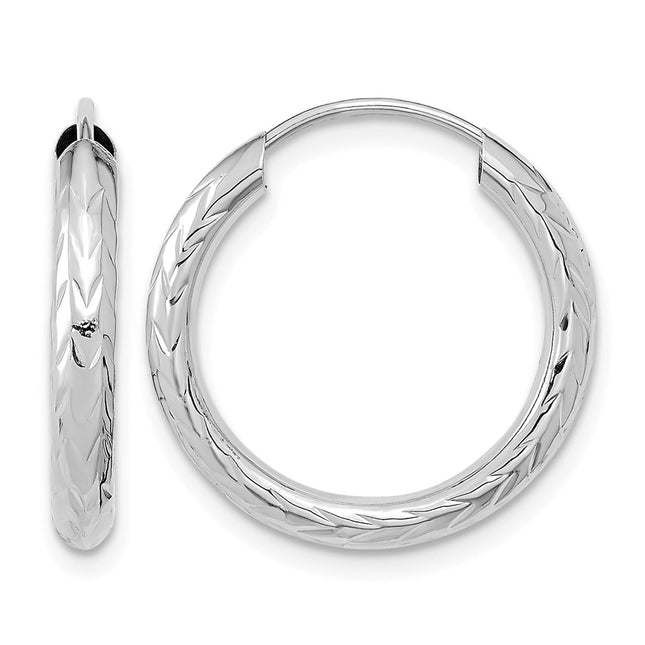 14k White Gold Polished & D/C Endless Hoop Earrings, 20 x 3mm