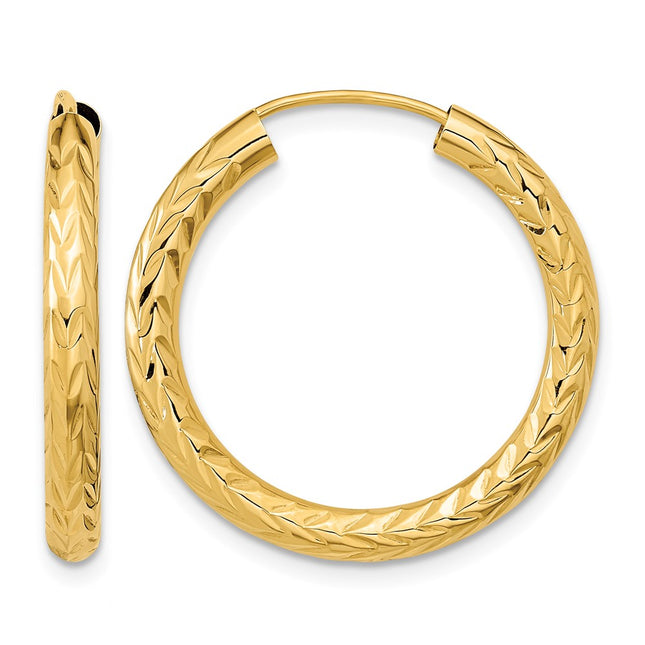 14k Polished & D/C Endless Hoop Earrings, 25 x 3mm