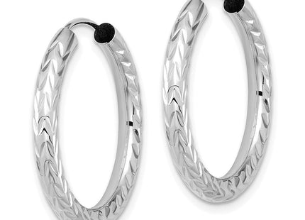 14k White Gold Polished & D/C Endless Hoop Earrings (Style TF1005W)