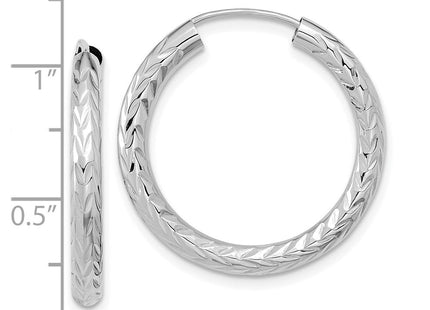 14k White Gold Polished & D/C Endless Hoop Earrings (Style TF1005W)