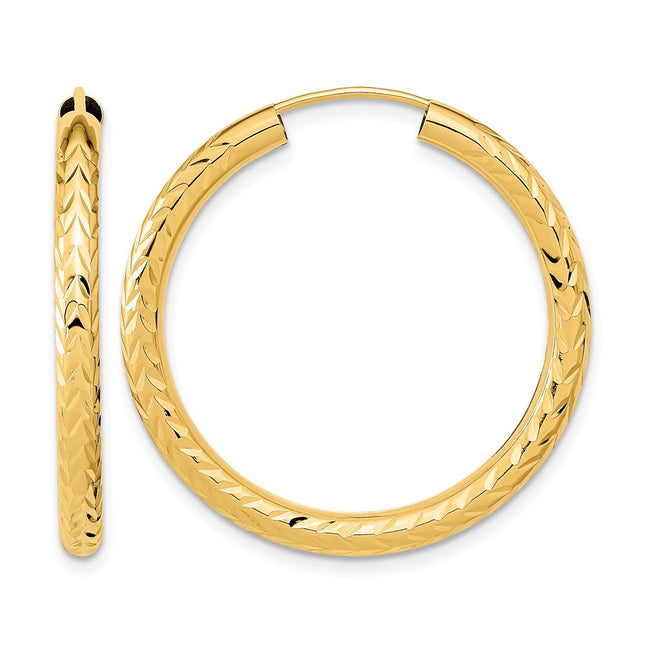 14k Polished & D/C Endless Hoop Earrings, 30 x 3mm