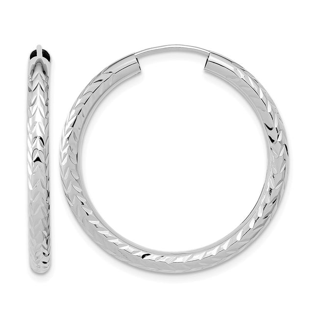 14k White Gold Polished & D/C Endless Hoop Earrings, 30 x 3mm