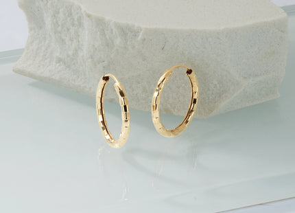 14k Gold Polished Faceted Hoop Earrings, 20 x 2.5mm