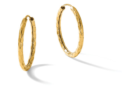 14k Gold Polished Faceted Hoop Earrings, 25 x 2.5mm