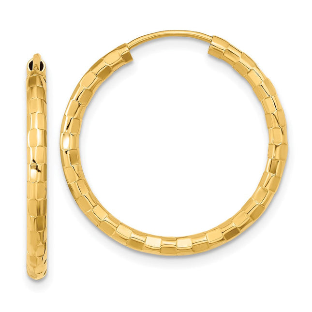 14k Gold Polished Faceted Hoop Earrings