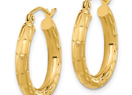 14k Polished Satin and Diamond-cut Hoop Earrings, 21.25 x 3mm
