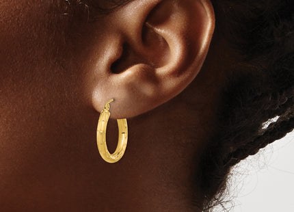 14k Polished Satin and Diamond-cut Hoop Earrings, 21.25 x 3mm (1010)