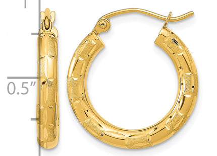 14k Polished Satin and Diamond-cut Hoop Earrings, 21.25 x 3mm