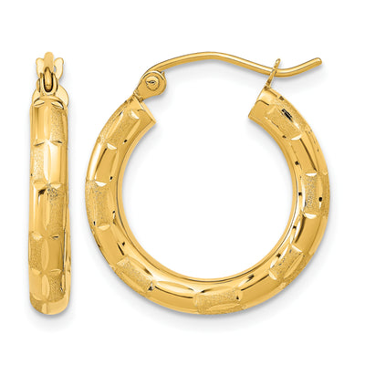 14K Polished Satin and Diamond-cut Hoop Earrings, 21.25 x 3mm