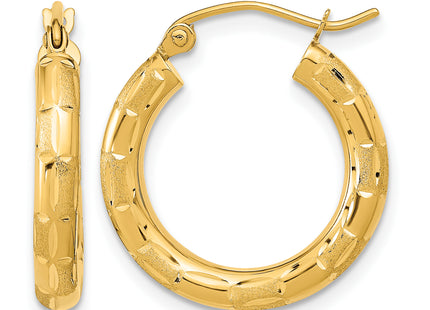 14k Polished Satin and Diamond-cut Hoop Earrings, 21.25 x 3mm (1010)