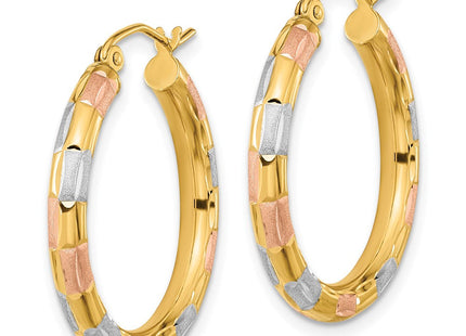 14k w/White and Rose Rhodium Polished Satin Diamond-cut Hoop Earrings (Style TF1019)