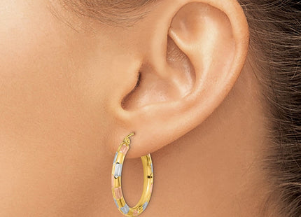 14k w/White and Rose Rhodium Polished Satin Diamond-cut Hoop Earrings (Style TF1019)