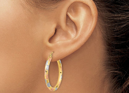 14k w/ White and Rose Rhodium Polished Satin Diamond-cut Hoop Earrings (Style TF1020)