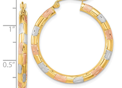 14k w/ White and Rose Rhodium Polished Satin Diamond-cut Hoop Earrings (Style TF1020)