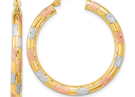 14k w/ White and Rose Rhodium Polished Satin Diamond-cut Hoop Earrings (Style TF1020)