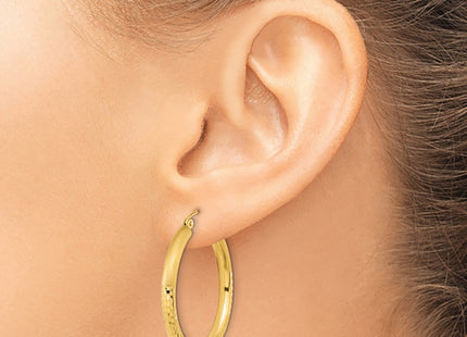 14k Polished Satin and Diamond-cut Hoop Earrings, 32.25 x 3mm